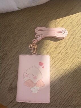 Cute Pink Heart Character Kids Lanyard Card Holder